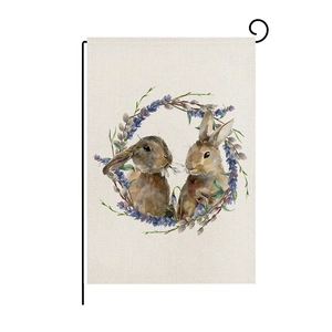 Detailed texture of double-sided linen Easter garden flag with watercolor rabbit design