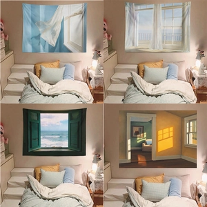 False Window Scenery Tapestry Polyester Wall Hanging Sea View Background Cloth For Bedroom Living Room Home Decor