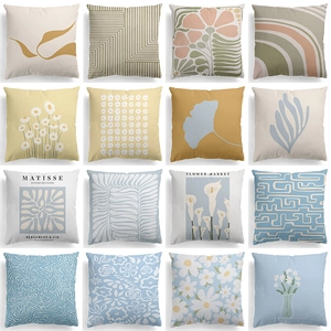 Nordic Style Daisy Floral Print Peach Skin Cushion Cover Artistic Abstract Flower Sofa Throw Pillow Case Home Decor