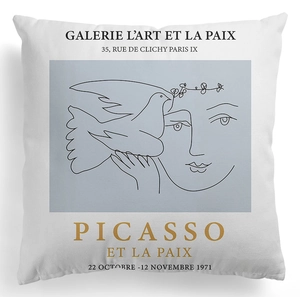Detailed view of Picasso style dove print on soft peach skin square pillowcase