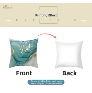 Detail view of marble pattern cushion cover showing printed front and plain back