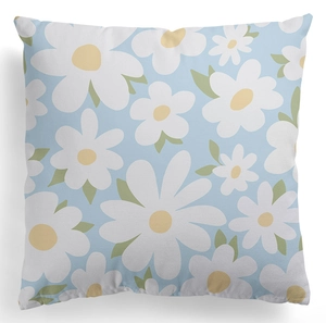 Nordic light blue throw pillow cover with white daisy floral print for sofa and bed decor