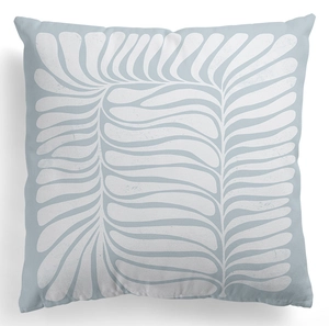 Nordic floral peach skin pillowcase with white abstract leaf print on blue fabric