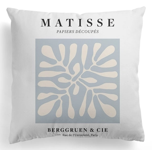 Close-up of Matisse style floral print on white peach skin fabric cushion cover