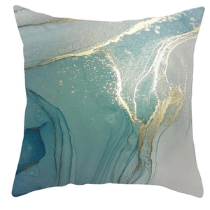 Nordic abstract fluid marble cushion cover with green ink texture and golden accents