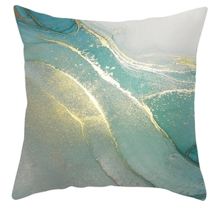Nordic emerald green marble pillow cover with abstract ink textures and gold accents