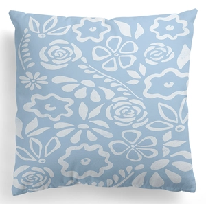 Nordic light blue pillow cover with white floral daisy print for home sofa decor