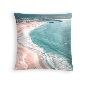 Peach skin beach landscape pillowcase with blue ocean and pink sand for sofa decor