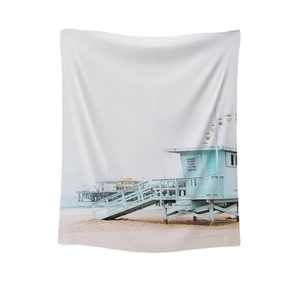 Minimalist beach landscape wall tapestry with lifeguard tower for home decor