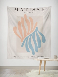 Détail d'une tapisserie murale corail abstraite style Matisse dans un salon chaleureux
