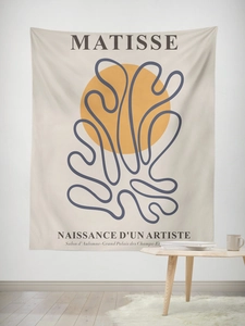 Détail d'une tapisserie murale avec lignes abstraites de Matisse et cercle jaune
