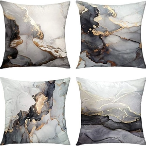 Set of four Nordic marble pattern pillow covers with gold ink design in grey and white