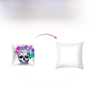 Detailed view of skull printing and white back of this square throw pillowcase