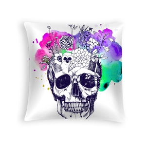 Halloween Day of the Dead sugar skull pillow case with floral watercolor print