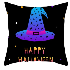 Halloween throw pillow case with colorful gradient witch hat and Happy Halloween text