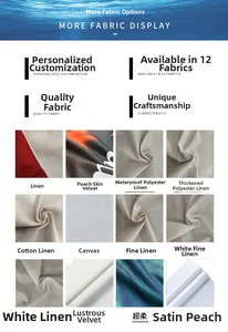 Detail showcasing 12 fabric material samples including linen, canvas and waterproof textures