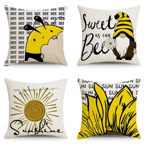 Lot de 4 housses de coussin imperméables avec imprimés abeille et tournesol jaunes