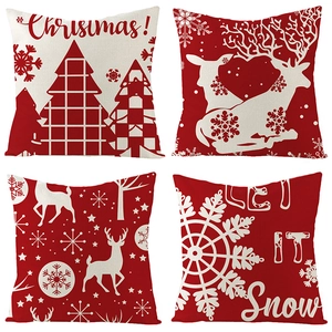 Lot de 4 housses de coussin de Noël imperméables avec motifs de renne et flocons de neige