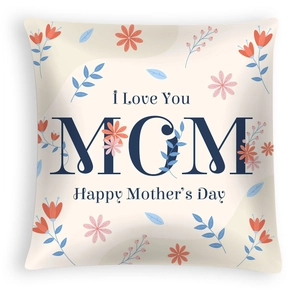 Mother's Day throw pillow cover with MOM text and floral heart pattern decoration