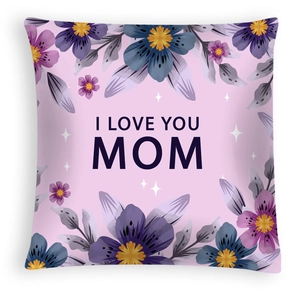 Pink Mother's Day pillow case with I Love You Mom text and delicate floral prints