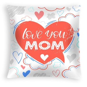 White Mother's Day pillow case with red heart and 'Love you MOM' text design