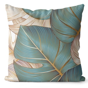 Golden ginkgo leaf print pillowcase with peach skin velvet and modern art leaves design