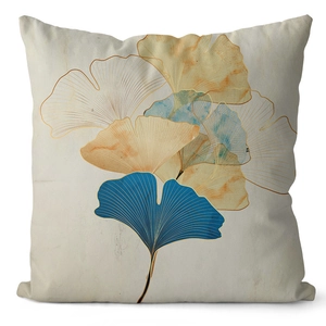Detailed view of golden ginkgo leaf print on premium peach skin pillowcase fabric