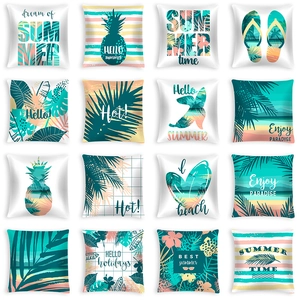 Summer Tropical Pineapple Palm Leaf Cushion Cover Decorative Square Polyester Peach Skin Throw Pillow Case For Home Sofa Sofa