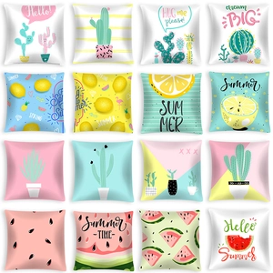 Fresh Summer Fruit Series Polyester Cushion Cover Watermelon Lemon Cactus Pattern Square Throw Pillowcase For Home Decor