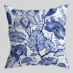 Classic blue and white porcelain style cushion cover with vintage floral print patterns
