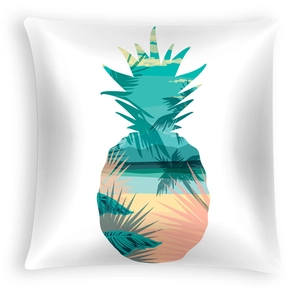 White square cushion cover featuring a pineapple silhouette with a tropical landscape print