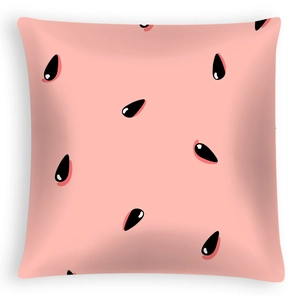 Pink watermelon pattern square cushion cover with black seed print for home decor
