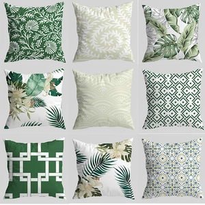 Nine luxury green floral and geometric throw pillow covers for sofa or bedroom decor