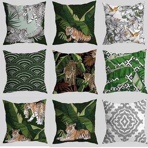 Tropical Jungle Tiger Printed Pillow Case Polyester American Minimalist Leaf Geometric Decorative Cushion Cover For Sofa Bed