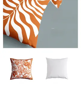 Detail of vintage orange floral cushion cover with fine fabric texture and dual side view