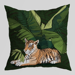 Tropical tiger and palm leaf pattern square cushion cover for home sofa decor