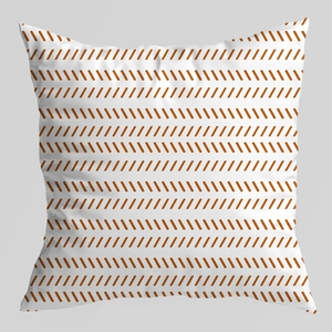 Modern white square pillowcase featuring an orange geometric striped pattern for home decor
