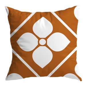 Bohemian orange and white diamond floral square throw pillow cover on white background