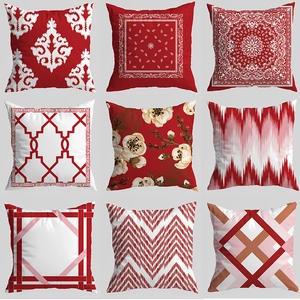 Chinese Red Decorative Pillow Cover Short Plush Oriental Paisley Mandala Floral Cushion Case For Sofa Couch Home Decor Style