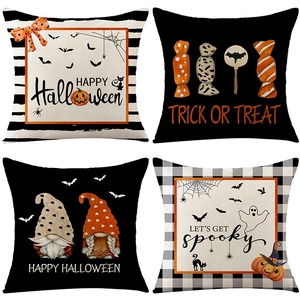 Halloween Pumpkin Linen Printed Throw Pillow Case For Sofa Living Room Home Festive Decorative Square Cushion Cover Without Insert