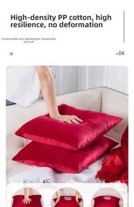 Détail du coussin de mariage rouge avec rembourrage en coton PP et tissu en velours doux