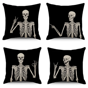 Halloween Skull Skeleton Linen Pillowcase Gothic Decorative Cushion Cover For Sofa Living Room Halloween Party Decor