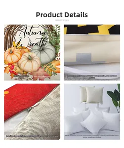 Detail of autumn pumpkin wreath pillow cover with high-definition digital printing and zipper