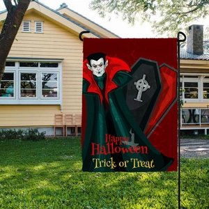 Drapeau de jardin Halloween avec motif vampire et texte Trick or Treat sur pelouse