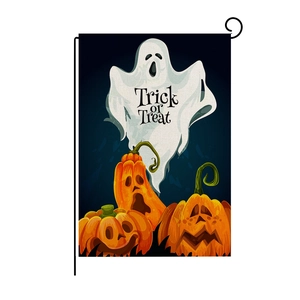 Drapeau de jardin d'Halloween avec citrouille et fantôme sur toile avec support métallique