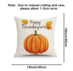 Linen autumn pumpkin pillow case with Happy Thanksgiving print for sofa decor, 18x18 inch