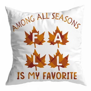 White square Thanksgiving pillowcase with maple leaf print and seasonal autumn quote