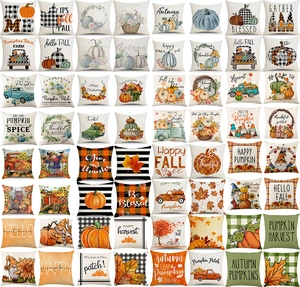 Detail of 56 Thanksgiving pillow covers with pumpkins, gnomes and fall patterns