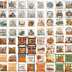 Thanksgiving Autumn Linen Throw Pillowcase Pumpkin Gnome Sunflowers Harvest Decorative Cushion Cover For Sofa Home Decor