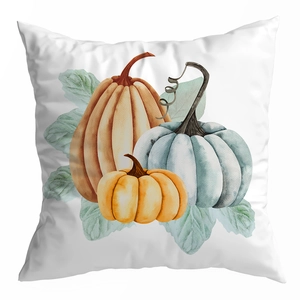 Detailed macro view of high-quality fabric texture on a watercolor pumpkin pillow case